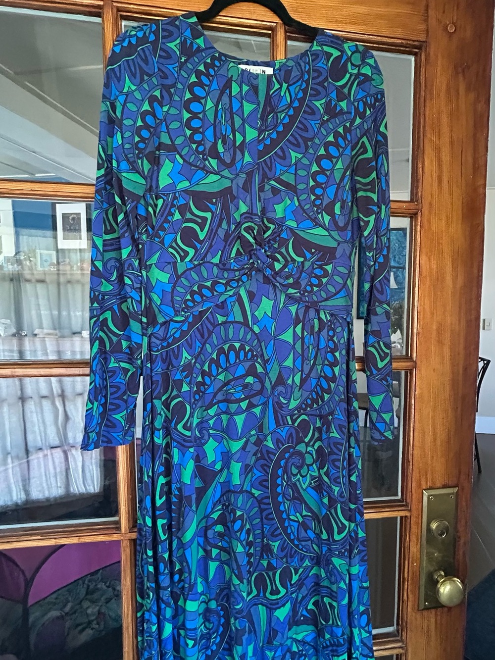 Boden Blue and Green Paisley Twist-Front Maxi Dress